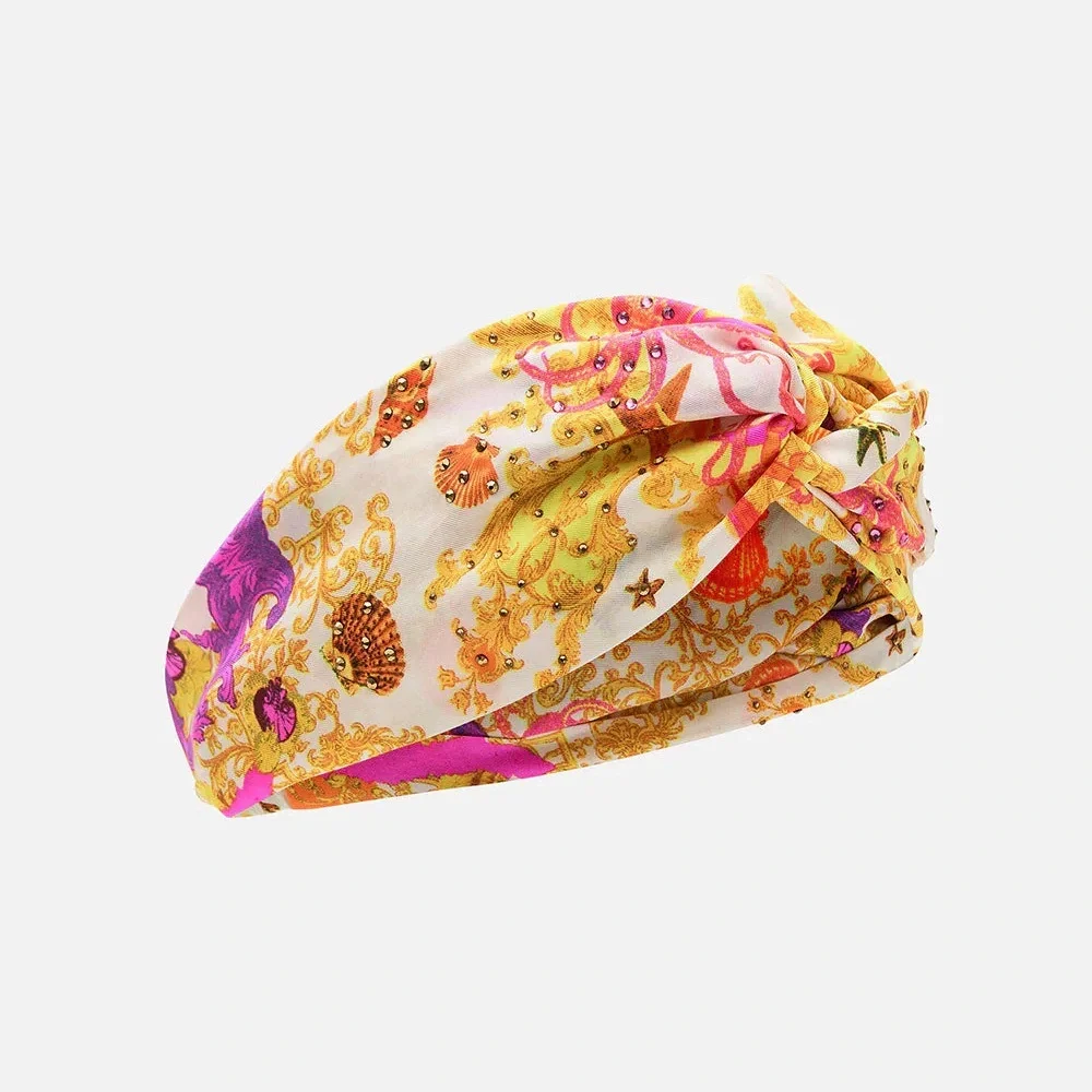 CAMILLA “Squid Squad” white silk shell sea motif woven twist boho headband